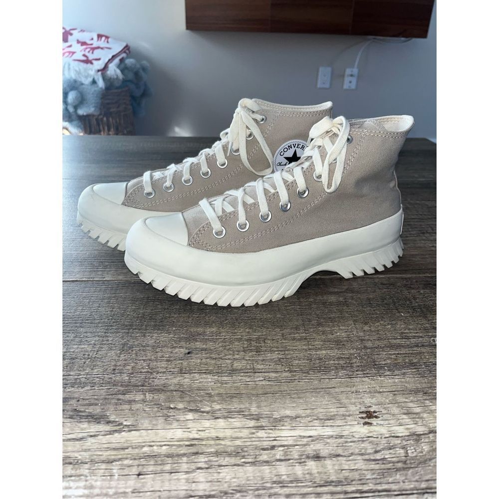 Converse Beige and White High-Top Sneakers